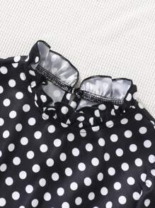 SHEIN Young Girl Polka Dot Print Bow Front Mesh Hem Dress - Multicolor - View 4