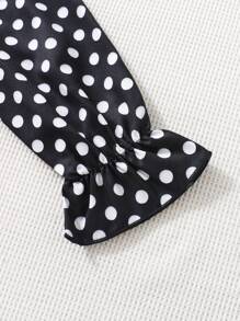 SHEIN Young Girl Polka Dot Print Bow Front Mesh Hem Dress - Multicolor - View 6