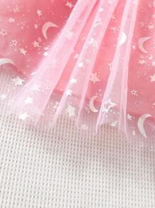 SHEIN Young Girl Polka Dot Print Bow Front Mesh Hem Dress - Multicolor - View 8