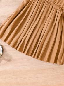 女小童雙排釦西裝外套&百褶下擺吊帶連衣裙 - 駝色 - 查看 7