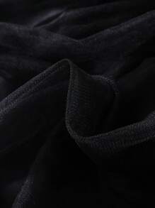 SHEIN Young Girl Fashionable Two Piece Dress Set With Dark Khaki Top And Digital Print Mesh Skirt, Suitable For All Seasons