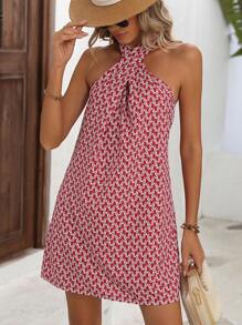 Chiquease In Toàn bộ Thánh giá Halter Neck Đầm - Đỏ và trắng - Xem 6
