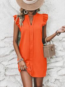 SHEIN LUNE Notched Neckline Ruffle Trim Dress