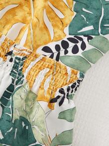 SHEIN Tween Girl Tropical Print Halter Neck Top & Shorts - Multicolor - View 4