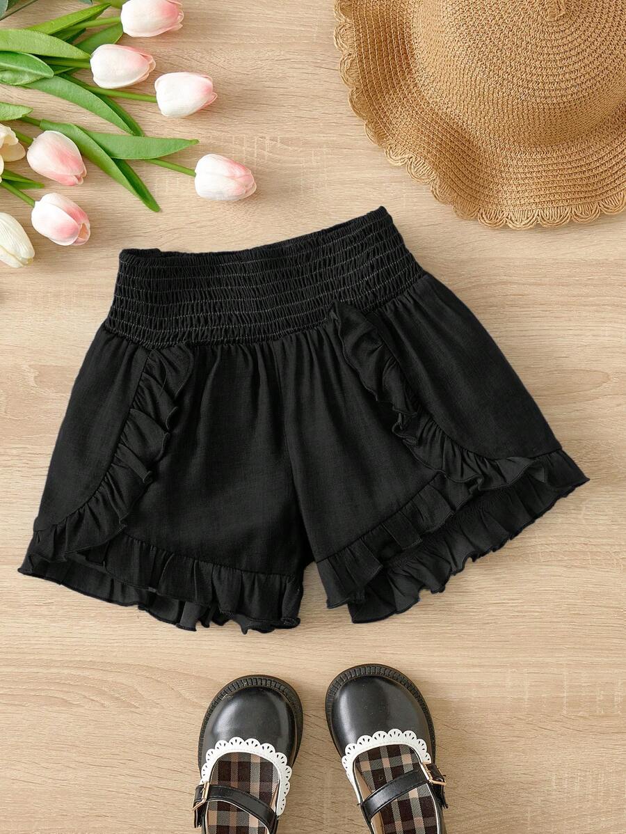 SHEIN 女大童荷葉邊短褲 - 黑色 - 查看 1
