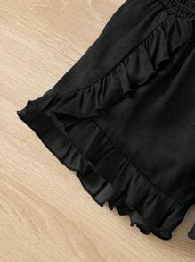 SHEIN 女大童荷葉邊短褲 - 黑色 - 查看 4