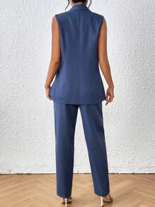 SHEIN Privé Double Breasted Vest Blazer & Trousers - Dusty Blue - View 6