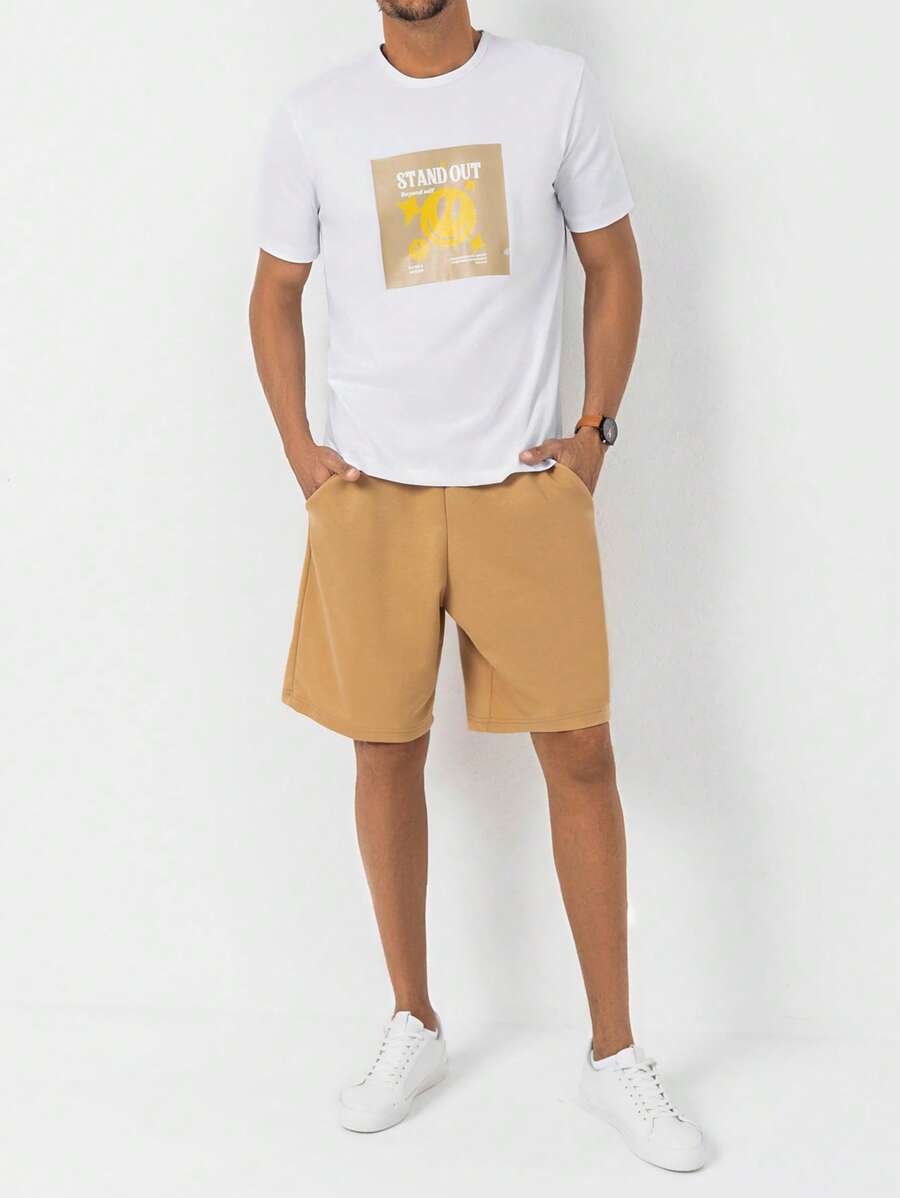RueChic Männer Shorts & T-Shirt Cartoon & Buchstabe Grafik,