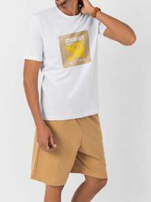 RueChic Männer Shorts & T-Shirt Cartoon & Buchstabe Grafik,