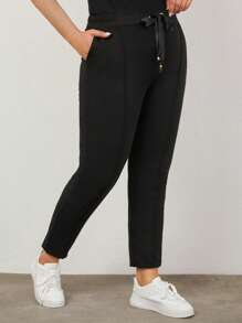 EURMUSE Plus Drawstring Waist Slant Pocket Trousers - Black - View 4