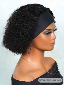 Kinky Curly Headband Wig Short Human Hair Wig With Head Band Affordable Hair Replacement Headband Wig Ready Wear To Go Daily Use Natural Black Color - Natural Black - View 2