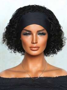 Kinky Curly Headband Wig Short Human Hair Wig With Head Band Affordable Hair Replacement Headband Wig Ready Wear To Go Daily Use Natural Black Color - Natural Black - View 4