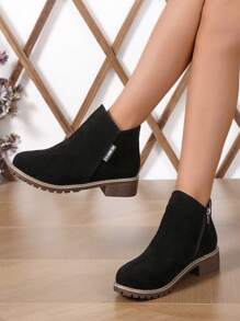 女士字母貼飾厚底戰鬥時尚戶外仿麂皮靴子 - 黑色 - 查看 2