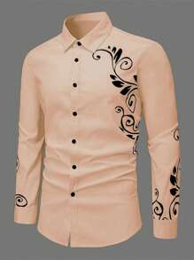 Manfinity Homme Men Plants Print Button Up Shirt - Baby Pink - View 1