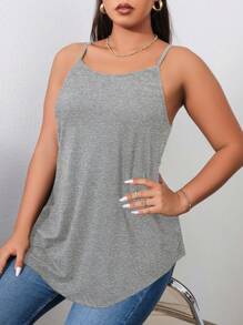 SHEIN LUNE Plus Size Solid Color Basic Camisole Top - Grey - View 1