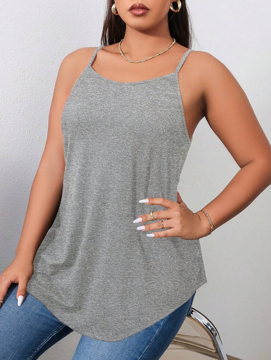 SHEIN LUNE Plus Size Solid Color Basic Camisole Top - Grey - View 1