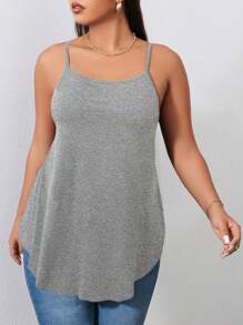 SHEIN LUNE Plus Size Solid Color Basic Camisole Top - Grey - View 3
