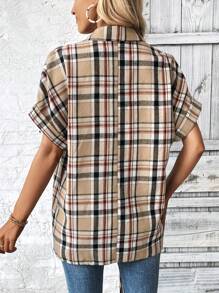 SHEIN Essnce Áo sơ mi nữ Nút phía trước Sọc ca rô Giải trí - Nhiều màu - Xem 2