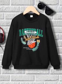 SHEIN 男孩字母圖案運動衫 - 黑色 - 查看 1