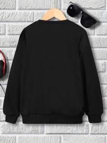 SHEIN 男孩字母圖案運動衫 - 黑色 - 查看 2