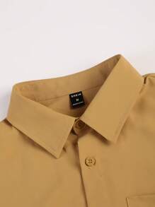 Manfinity Hypemode 男士寬鬆純色襯衫搭配口袋和拼接設計短褲,不包括t恤 - 棕色 - 查看 5