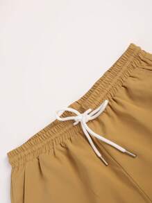 Manfinity Hypemode 男士寬鬆純色襯衫搭配口袋和拼接設計短褲,不包括t恤 - 棕色 - 查看 6