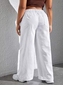 SHEIN ICON Plus Solid Wide Leg Boyfriend Jeans - White - View 2