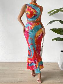 SHEIN Privé Nhuộm buộc Cổ giả Áo ba lỗ & Váy - Nhiều màu - Xem 5