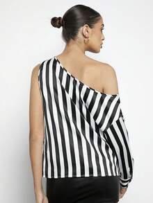 BizChic Striped Print Asymmetrical Neck Blouse
