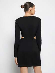 Maija 腰部鏤空前紐扣方領單排釦連衣裙 - 黑色 - 查看 7