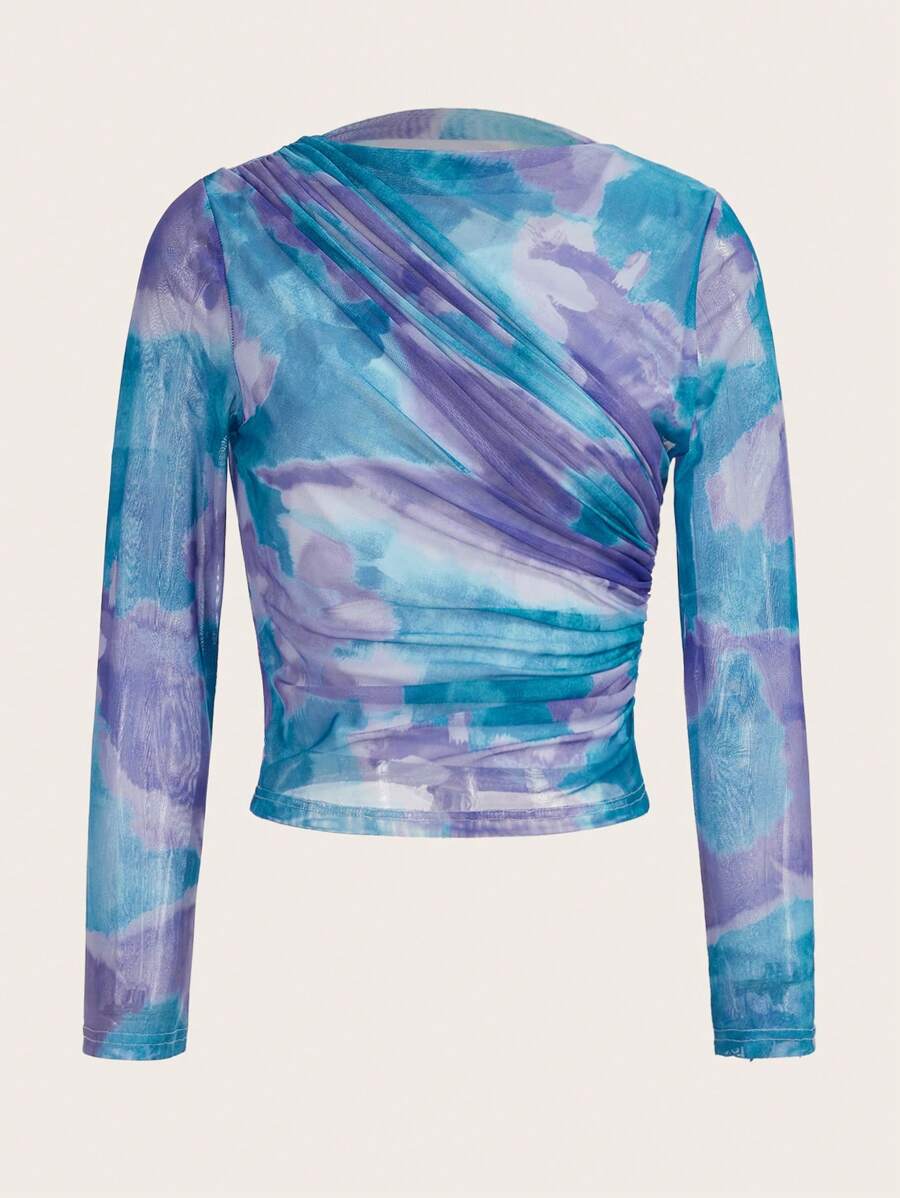 GENKIRA Nhuộm buộc Xù Áo sơ mi - Màu xanh lam - Xem 1