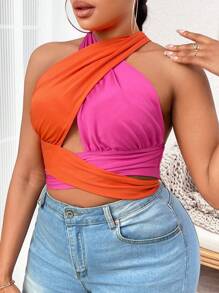 SHEIN SXY 大碼雙色十字交叉後背繫帶寬肩帶上衣 - 彩色 - 查看 3