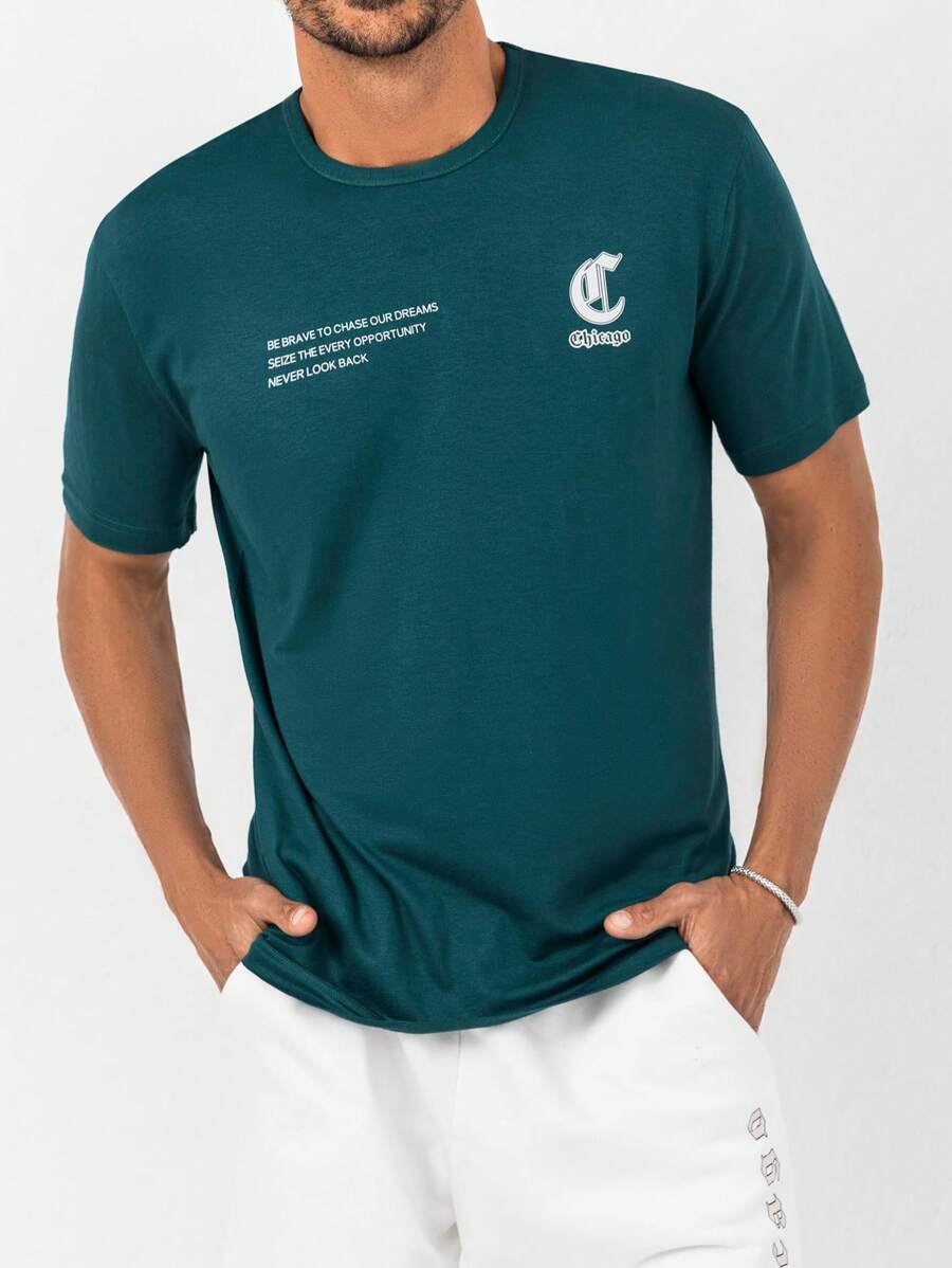 RueChic Men Slogan Graphic Tee & Shorts - Dark Green - View 1