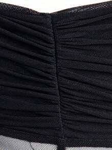 Hauture Body con un hombro fruncido de malla de talla grande - Negro - Ver 6