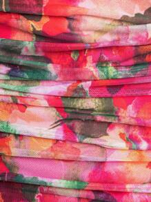 Hauture Floral Print Ruched Tie Backless Dress