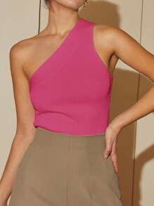 Áo dệt kim nữ Gân đan màu trơn Giải trí - Màu Hồng Tươi - Xem 1