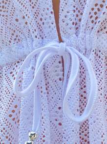 SHEIN Kimono hở eo có dây rút, cho kỳ nghỉ hè ở bãi biển - trắng - Xem 5