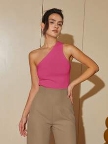 Áo dệt kim nữ Gân đan màu trơn Giải trí - Màu Hồng Tươi - Xem 5