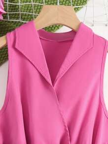 Tween Girl Solid Ruffle Layer Hem Dress - Pink - View 3