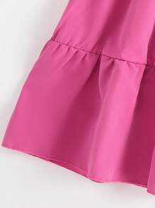 Tween Girl Solid Ruffle Layer Hem Dress - Pink - View 4