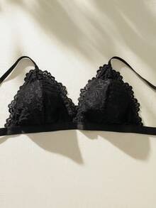 Set de lencería unicolor con encaje - Negro - Ver 4