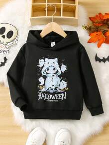 SHEIN 小女孩万圣节印花卫衣 - 黑色 - 查看 1