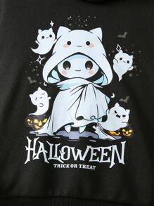 SHEIN 小女孩万圣节印花卫衣 - 黑色 - 查看 5