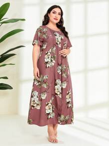 Mulvari 大碼印花直筒洋裝 - 藕粉色 - 查看 6