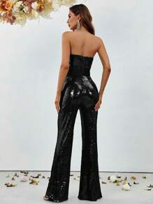 Solid Sequin Tube Party Jumpsuit - Black - View 2