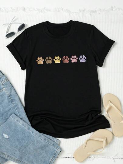 Flirla Plus Cartoon Graphic Tee, Women Top, Summer