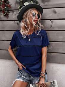 Striped Print Drop Shoulder Tee