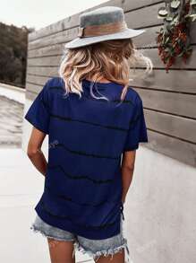 Striped Print Drop Shoulder Tee