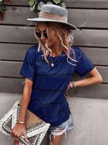 Striped Print Drop Shoulder Tee