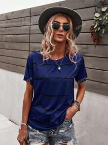 Striped Print Drop Shoulder Tee